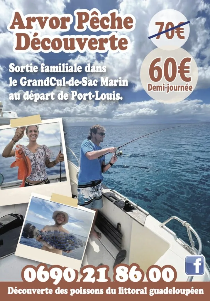 Sortie pêche en Guadeloupe avec Arvor Pêche Découverte dans le Grand Cul-de-Sac Marin depuis Port-Louis