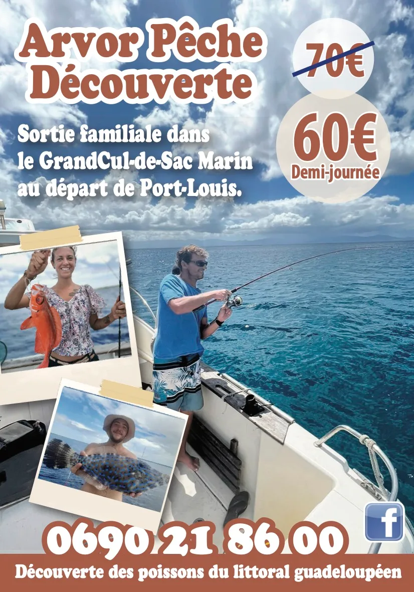 Sortie pêche en Guadeloupe avec Arvor Pêche Découverte dans le Grand Cul-de-Sac Marin depuis Port-Louis