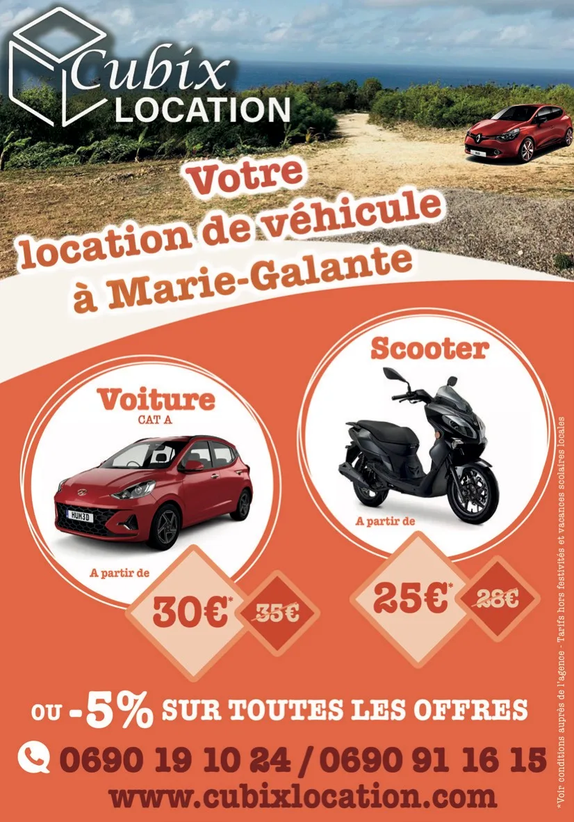 Location de voiture à Marie-Galante avec Cubix Location voiture et scooter tarifs Ékonomiz