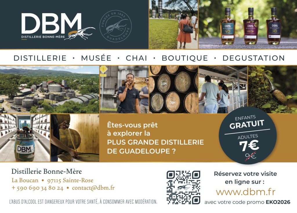Visite de la Distillerie Bonne-Mère à Sainte-Rose en Guadeloupe, avec musée, chai, boutique, dégustation de rhum et tarif ÉKONOMIZ 2026 à 7 € pour les adultes