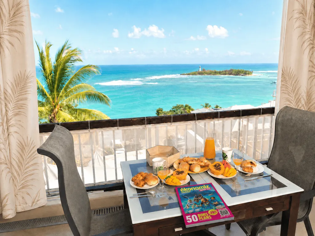 Magazine ÉKONOMIZ 2026 disponible dans une chambre d’hôtel en Guadeloupe